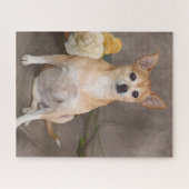 Cute Chihuahua Dog Floral Art Pet Portrait ジグソーパズル (横)