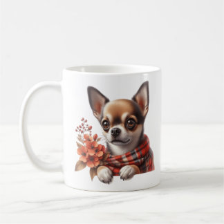 Cute Chihuahua Dog Puppy with Flowers コーヒーマグカップ