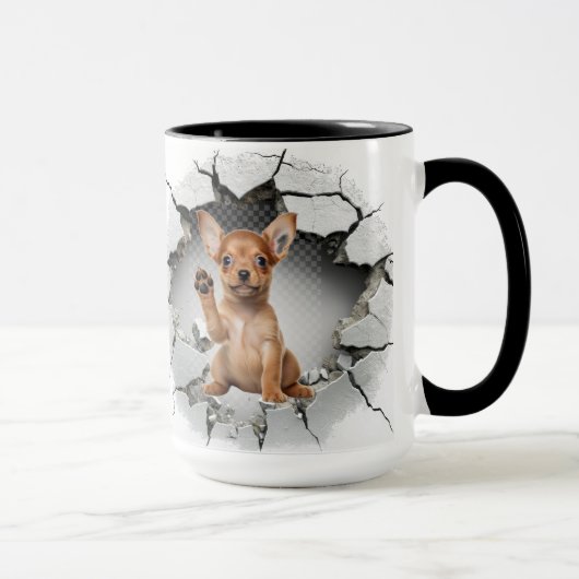 Cute Chihuahua in a cracked wall マグカップ (右)
