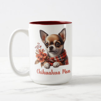 Cute Chihuahua Mom Dog Puppy with Flowers ツートーンマグカップ