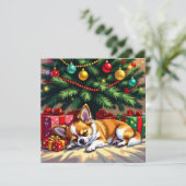 Cute Chihuahua Napping Under the Christmas Tree シーズンカード (スタンド正面)