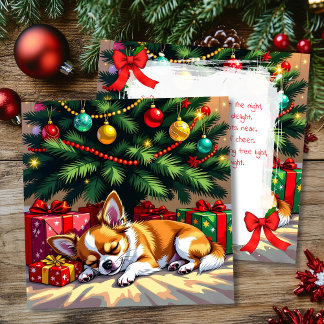 Cute Chihuahua Napping Under the Christmas Tree シーズンカード