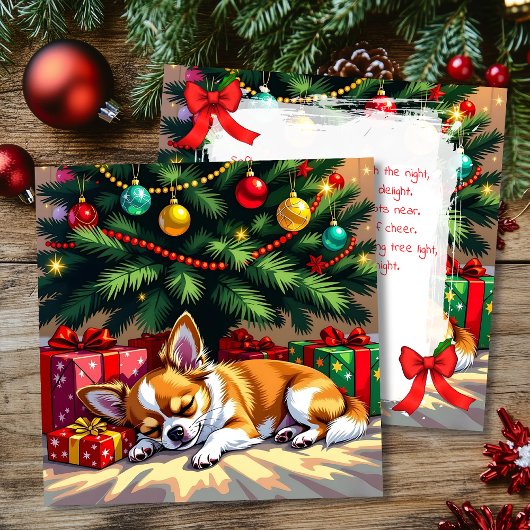 Cute Chihuahua Napping Under the Christmas Tree シーズンカード