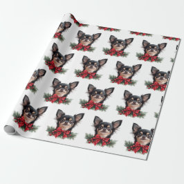 Cute Chihuahua with Christmas Bow ラッピングペーパー