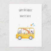 Cute Children Bus Animals Balloons Birthday Card ポストカード (正面)