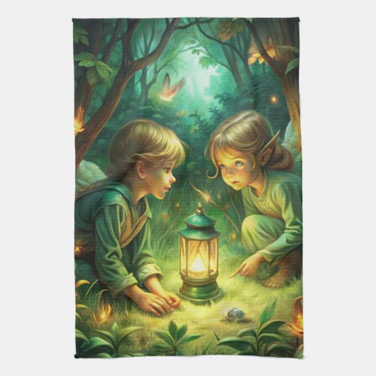 Cute Children in Forest キッチンタオル (縦)