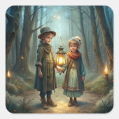 Cute Children in Winter スクエアシール (正面)