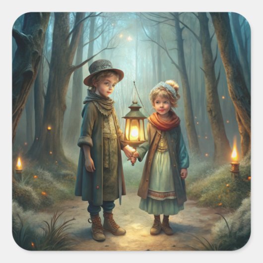 Cute Children in Winter スクエアシール (正面)