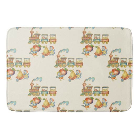 Cute Child's Bird Apple Train Bathmat バスマット (正面)