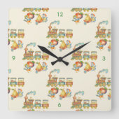 Cute Child's Bird Apple Train Clock スクエア壁時計 (正面)