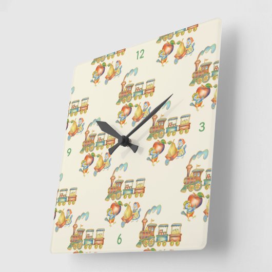 Cute Child's Bird Apple Train Clock スクエア壁時計 (傾斜)