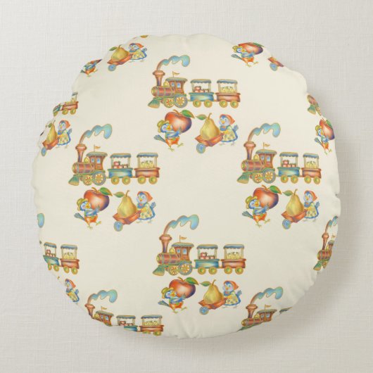 Cute Child's Bird Apple Train Round Pillow ラウンドクッション (正面)