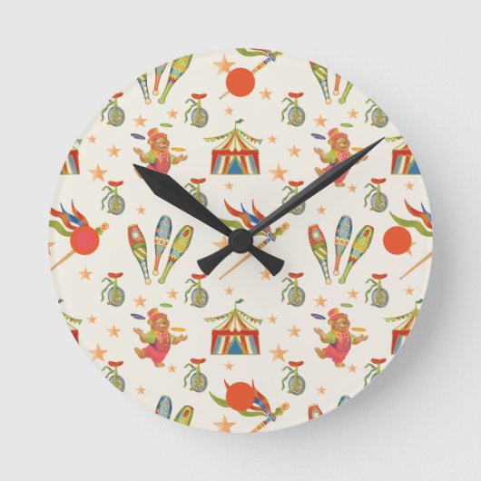 Cute Child's Circus Bear Theme Round Clock ラウンド壁時計 (正面)