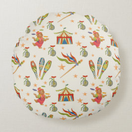 Cute Child's Circus Bear Theme Round Throw Pillow ラウンドクッション