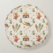 Cute Child's Circus Bear Theme Round Throw Pillow ラウンドクッション (裏面)