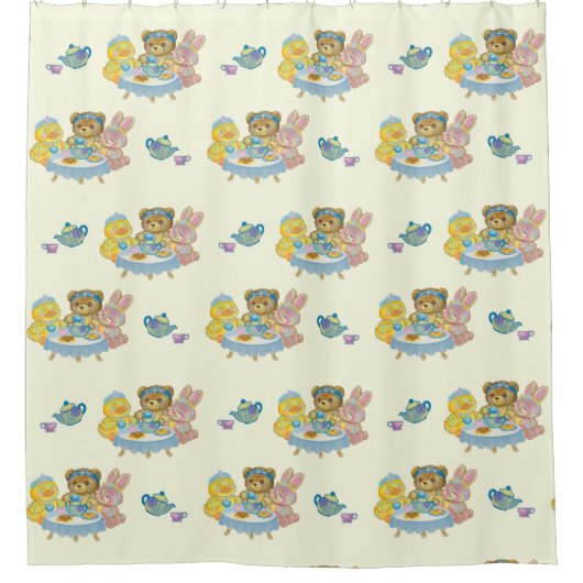 Cute Childs Toy Tea Party Shower Curtain シャワーカーテン (正面)