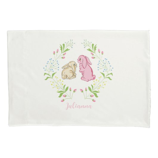 Cute Childs Wreath Bunny Pillowcase 枕カバー (正面左)