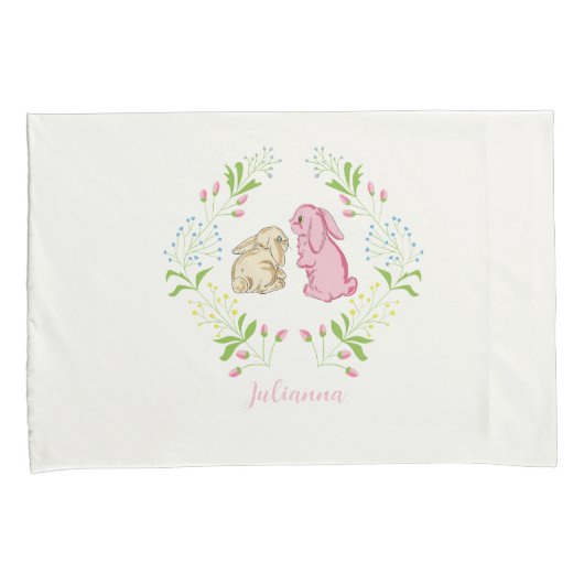 Cute Childs Wreath Bunny Pillowcase 枕カバー (正面右)