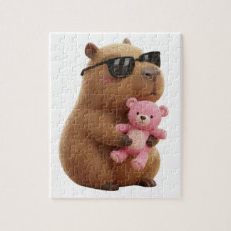 Cute Chill Capybara with Teddy Bear Jigsaw Puzzle ジグソーパズル