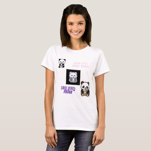 Cute Chill Panda With Boba Tシャツ (正面フル)
