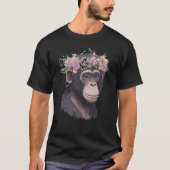 Cute Chimp Chimpanzee Flower Crown Floral Ape Monk Tシャツ (正面)