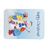 Cute chimps building a snowman magnet マグネット (横)