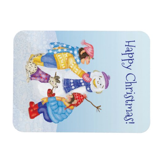 Cute chimps building a snowman magnet マグネット (横)