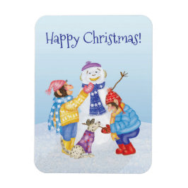 Cute chimps building a snowman magnet マグネット