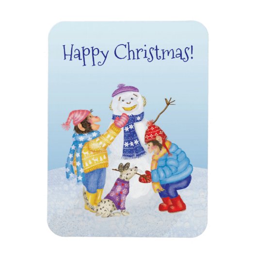 Cute chimps building a snowman magnet マグネット (縦)