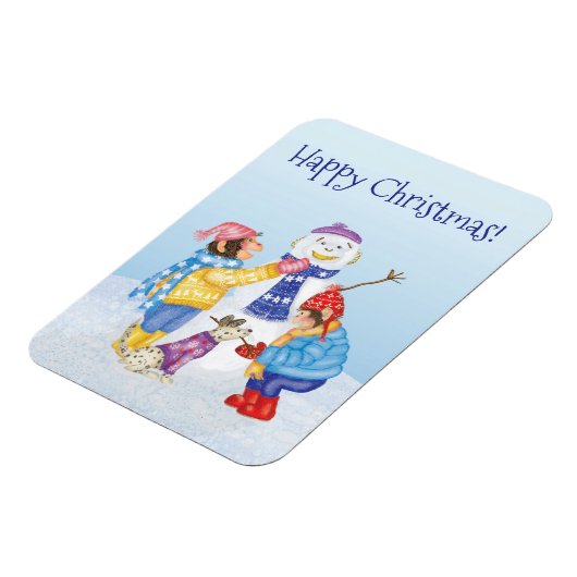 Cute chimps building a snowman magnet マグネット (左側)