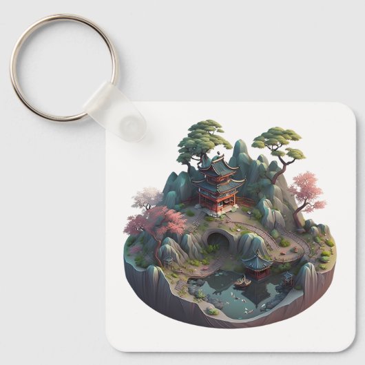 Cute Chinese Fantasy 3D Landscape Keychain キーホルダー (正面)