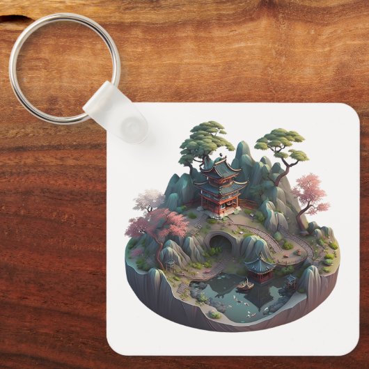 Cute Chinese Fantasy 3D Landscape Keychain キーホルダー (正面)