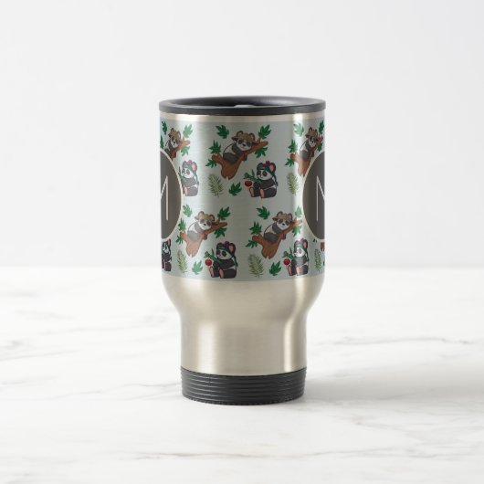 Cute Chinese Pandas Pattern Monogram トラベルマグ (中央)