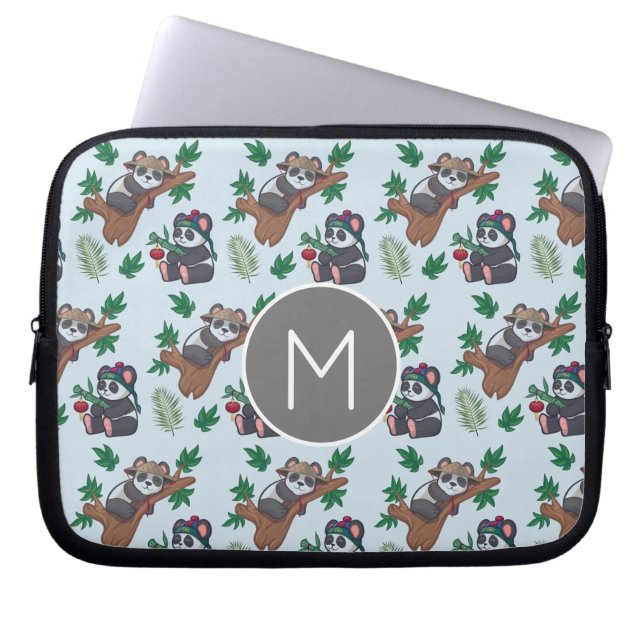 Cute Chinese Pandas Pattern Monogram ラップトップスリーブ (正面)
