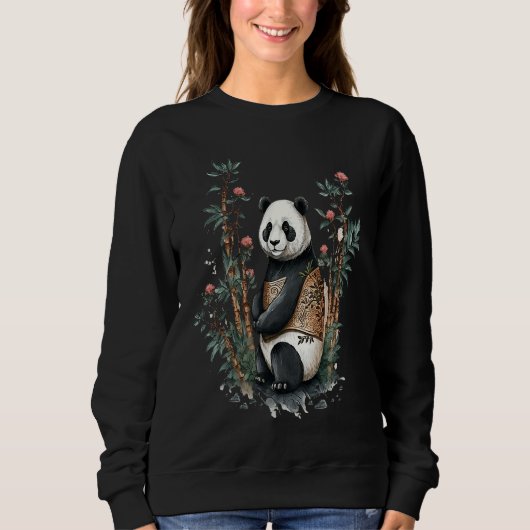 Cute Chinese Style Panda beautiful Flowers スウェットシャツ (正面)