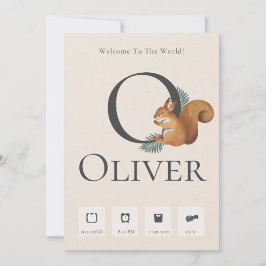 Cute Chipmunkベビー誕生統計のお知らせ 案内状 (正面)
