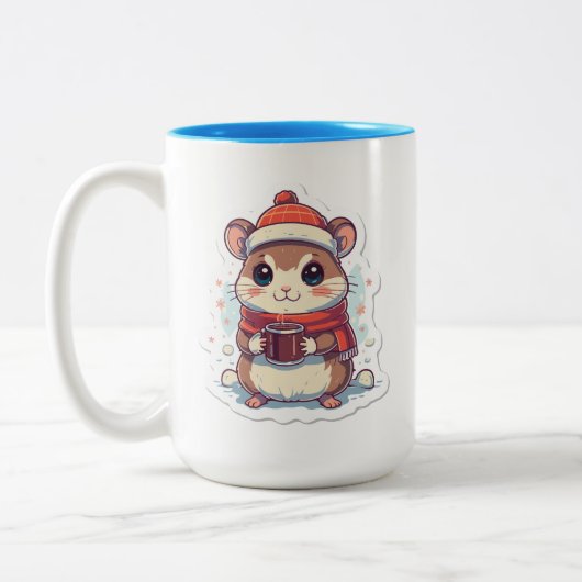 Cute Chipmunk dressed for winter with a hot mug ツートーンマグカップ (左)