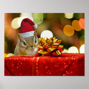 Cute Chipmunk Merry Christmas ポスター
