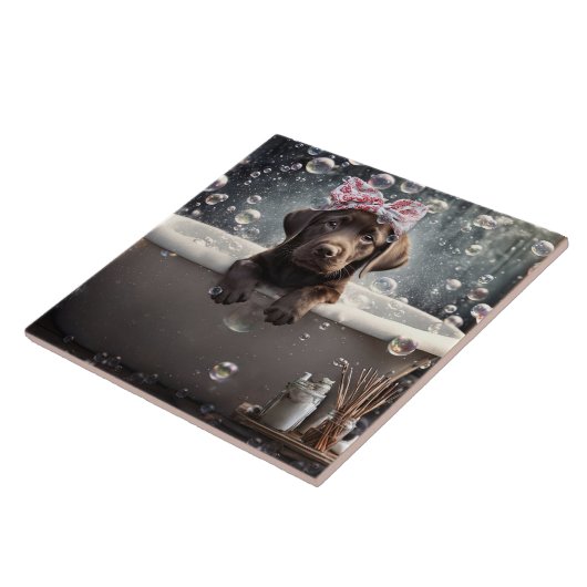 Cute Chocolate Lab Puppy Dog Spa Bubble Bath タイル (側面)