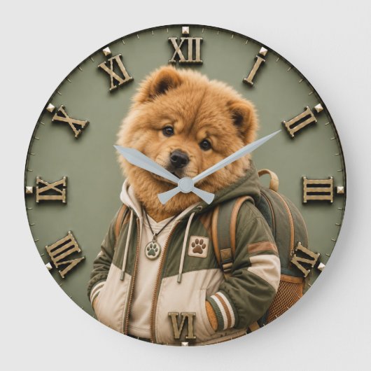 Cute Chow Chow Puppy ラージ壁時計 (正面)