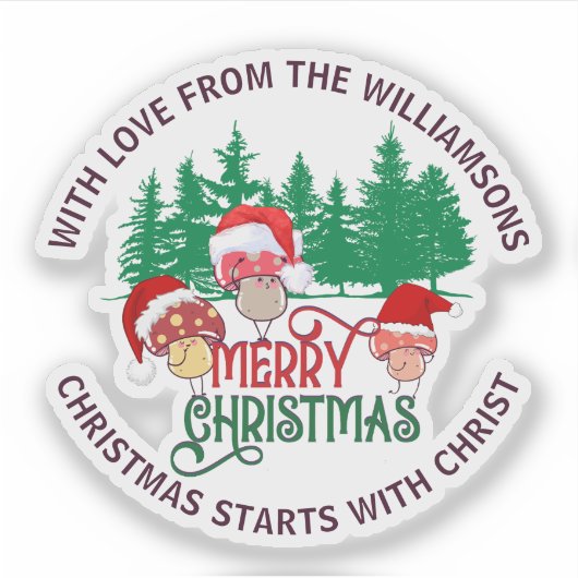 Cute Christian MERRY CHRISTMAS Mushroom シール (正面)