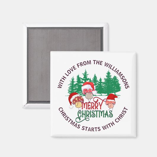 Cute Christian MERRY CHRISTMAS Mushroom マグネット (正面/裏面)