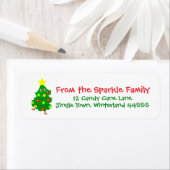 Cute Christmas Address Label with Fun Cartoon Tree ラベル (インサイチュ)