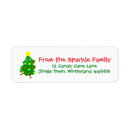 Cute Christmas Address Label with Fun Cartoon Tree ラベル