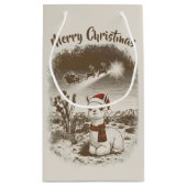 Cute Christmas Alpaca + Santa + Reindeer Sleigh - スモールペーパーバッグ (裏面)