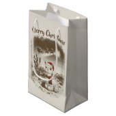 Cute Christmas Alpaca + Santa + Reindeer Sleigh - スモールペーパーバッグ (正面アングル)