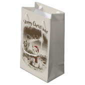 Cute Christmas Alpaca + Santa + Reindeer Sleigh - スモールペーパーバッグ (裏面アングル)
