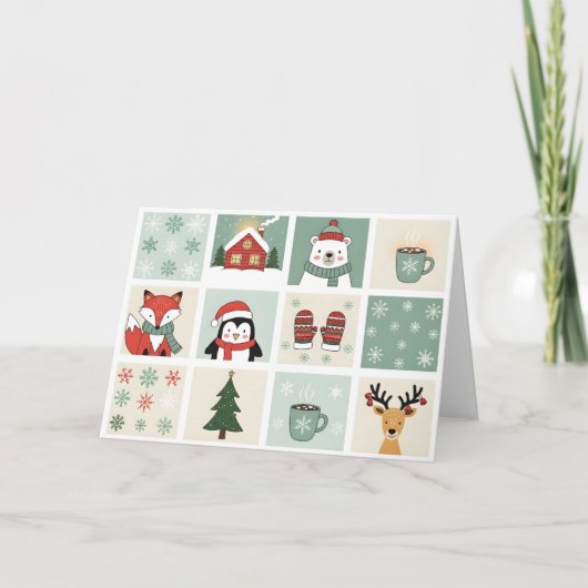 Cute Christmas and Winter Animal Clipart Set カード (正面)