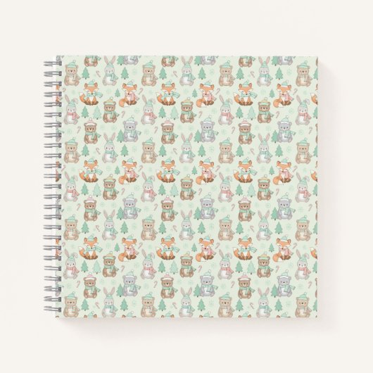 Cute Christmas Animals Seamless Pattern ノートブック (正面)