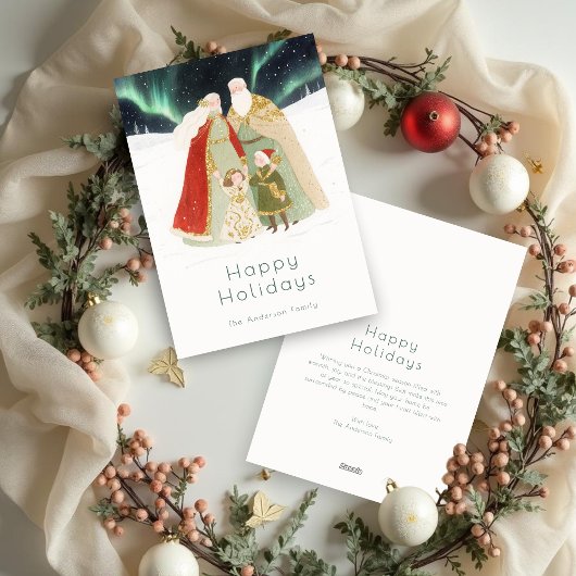 Cute Christmas Aurora Borealis Nordic Family シーズンカード